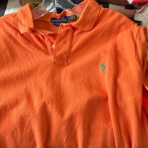 Ralph Lauren Bright Orange Polo with Teal Logo